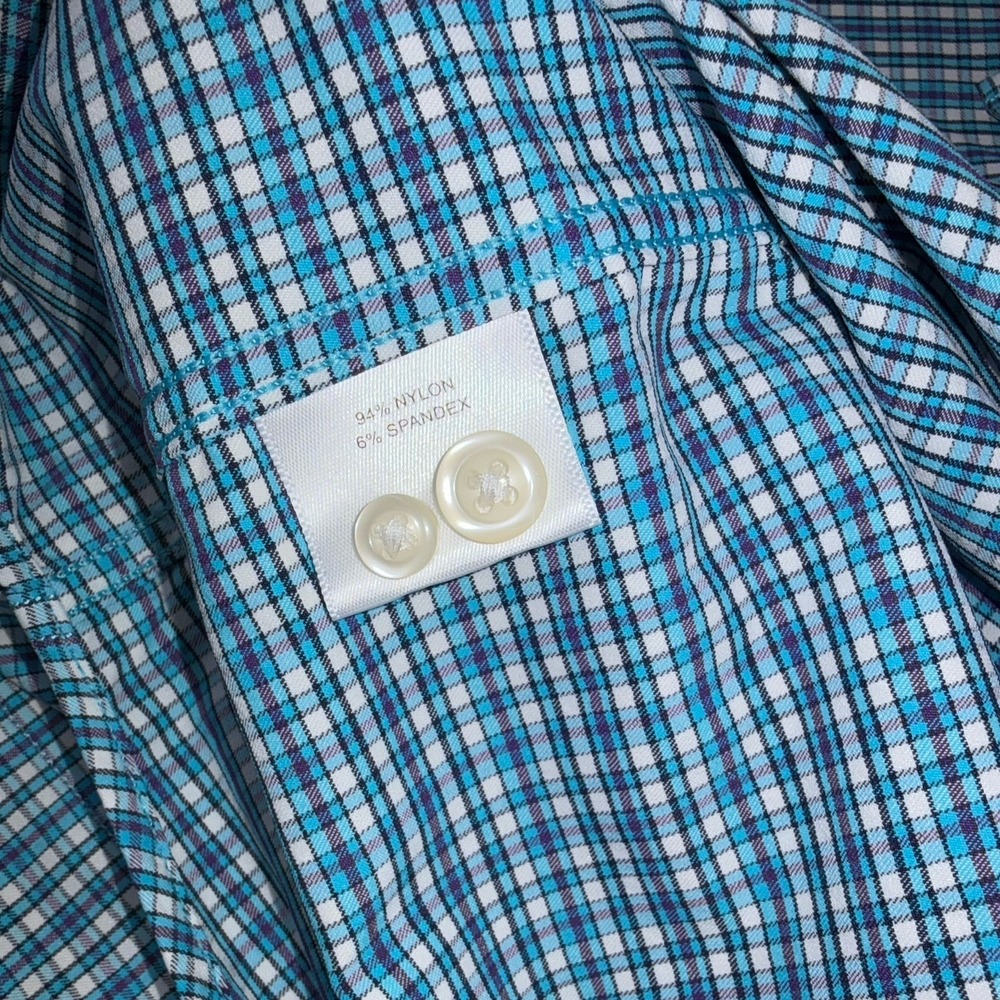 Peter Millar Summer Comfort Mens Blue Plaid Long Sleeve Button Down Large - Picture 8 of 8